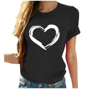 women love heart graphic tees shirt short sleeve tops tshirts regular fit tunic blouse cute funny gift clothes 2023