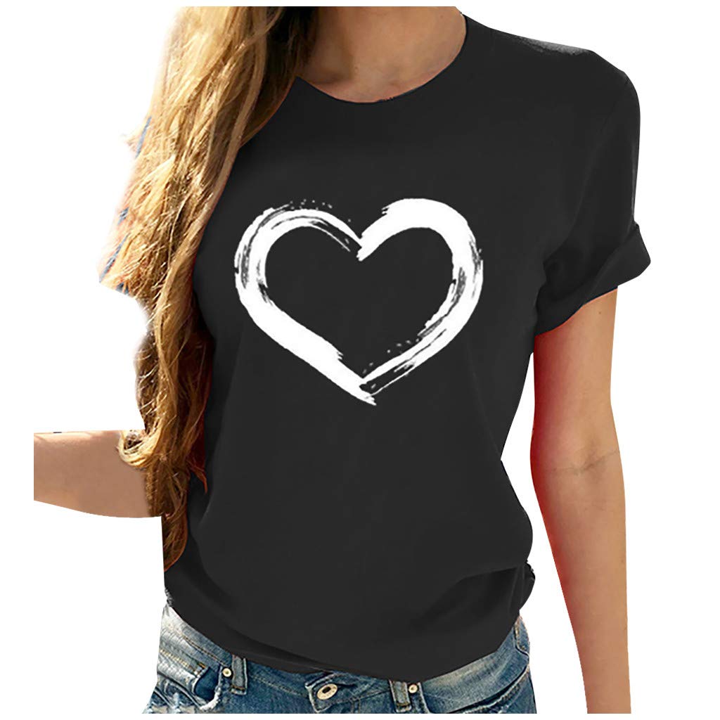 Women Love Heart Graphic Tees Shirt Short Sleeve Tops Tshirts Regular Fit Tunic Blouse Cute Funny Gift Clothes 2023