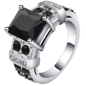 Bcughia CZ Ring, Women's Wedding Rings Silver Copper Black Emerald Gemstone 4 Prong Engagement Jewelry Ring Gifts Size 8