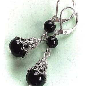 Double Black Onyx Dangle Earring Sp Leverback Adorable Statement Jewelry Earrings for Women