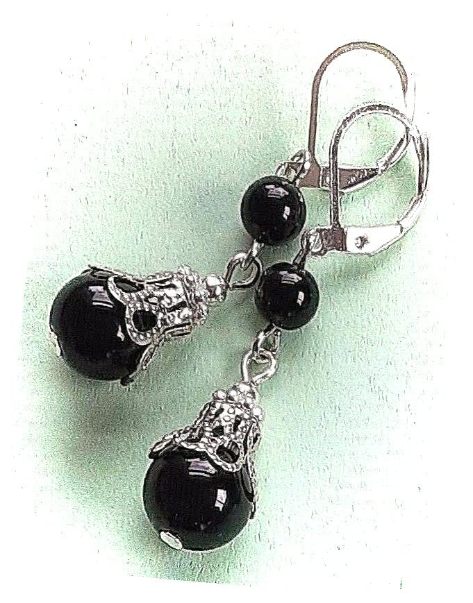 Double Black Onyx Dangle Earring Sp Leverback Adorable Statement Jewelry Earrings for Women