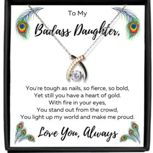 To My Badass Daughter Necklace From Mom, Birthday Gifts for Teen Girls, Father Daughter Necklace, Jewelry for Daughter, Daughter Birthday Pendant, Graduation Wishbone Necklace