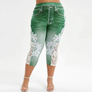 Womens Capri Yoga Pants High Waisted Tummy Control Plus Size Floral Graphic Tie Dye Athletic Leggings Green