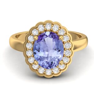 MOONEYE 10x8mm Oval Shape Natural Tanzanite Solitaire Engagement 925 Sterling Silver Birthstone Promise Ring (Gold Vermeil, 8)