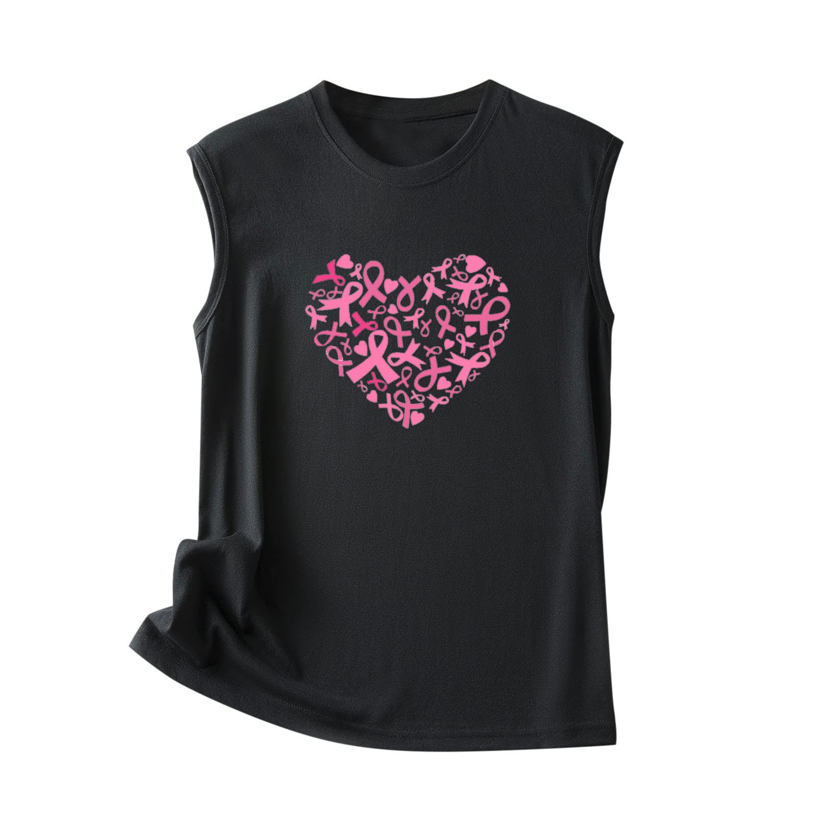 Women Breast Cancer Awareness Tank Tops Loose Fit Yoga Workout Tops Love Print Summer Sleeveless Vest Tunic T-Shirt Black