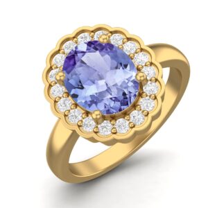 MOONEYE 10x8mm Oval Shape Natural Tanzanite Solitaire Engagement 925 Sterling Silver Birthstone Promise Ring (Gold Vermeil, 8)