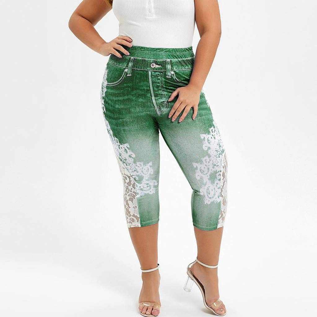 Womens Capri Yoga Pants High Waisted Tummy Control Plus Size Floral Graphic Tie Dye Athletic Leggings Green