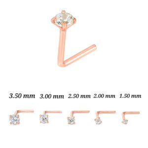 14K Solid Rose Gold, 20 GA, L Shape Diamond Nose Stud, Micro Nose, Nose Stud, Body Jewelry Rose Gold (2.50 ml Natural Diamond)