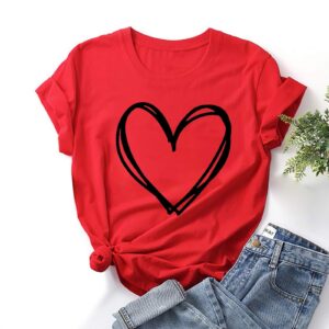 Women's Short Sleeve Tee Top Love Heart Shirt Funny Cute Graphic Tshirt Blouse 2023 Summer Spirng Tops Regular Fit