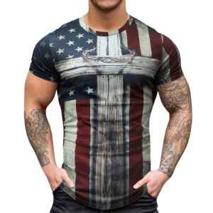 Mens Camo Ameican Flag Printed Pullover 2023 Novetly Tactical Independence Day Tees O-Neck Strechy Slim Fit T-Shirts