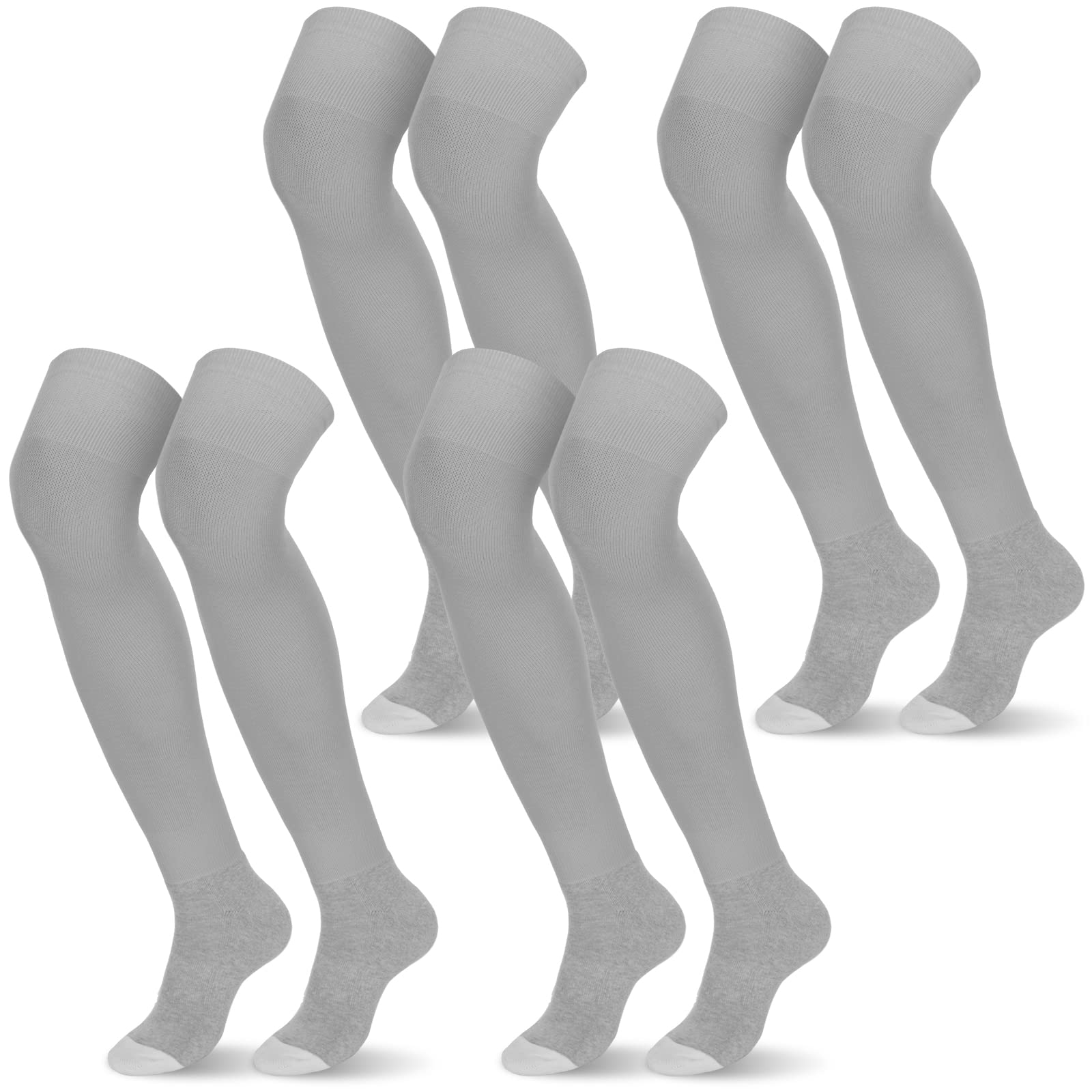 Jenaai 4 Pairs Baseball Socks Football Socks Over the Knee High Socks Extra Long Soccer Socks (Gray)