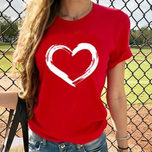 Women Love Heart Graphic Tees Shirt Short Sleeve Tops Tshirts Regular Fit Tunic Blouse Cute Funny Gift Clothes 2023