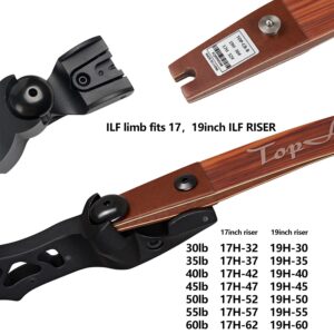 TOPARCHERY Archery Takedown Hunting Recurve Bow Limbs Replacements 25-60lbs ILF Bowlimbs for Recurve Bow Tradition Hunting and Target Shooting (Brown, 50LB)