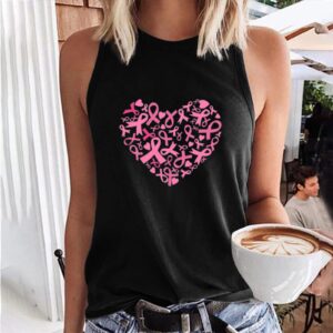 Women Breast Cancer Awareness Tank Tops Loose Fit Yoga Workout Tops Love Print Summer Sleeveless Vest Tunic T-Shirt Black