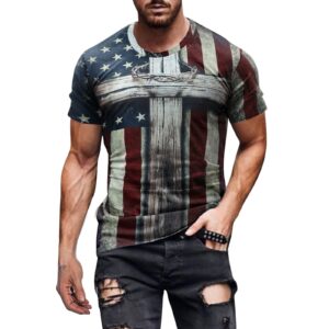 Mens Camo Ameican Flag Printed Pullover 2023 Novetly Tactical Independence Day Tees O-Neck Strechy Slim Fit T-Shirts