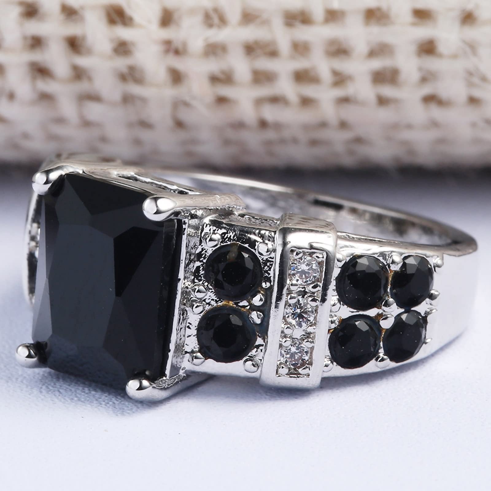 Bcughia CZ Ring, Women's Wedding Rings Silver Copper Black Emerald Gemstone 4 Prong Engagement Jewelry Ring Gifts Size 8