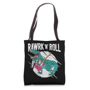 dinosaur guitar player rock'n'roll guitar tote bag