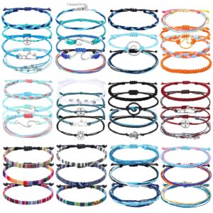 Cindeer 43 Pcs Summer Beach Bracelets for Women Adjustable Friendship Surfer Bracelets Anklets Multilayer String Rope Jewelry Bulk(Vintage)