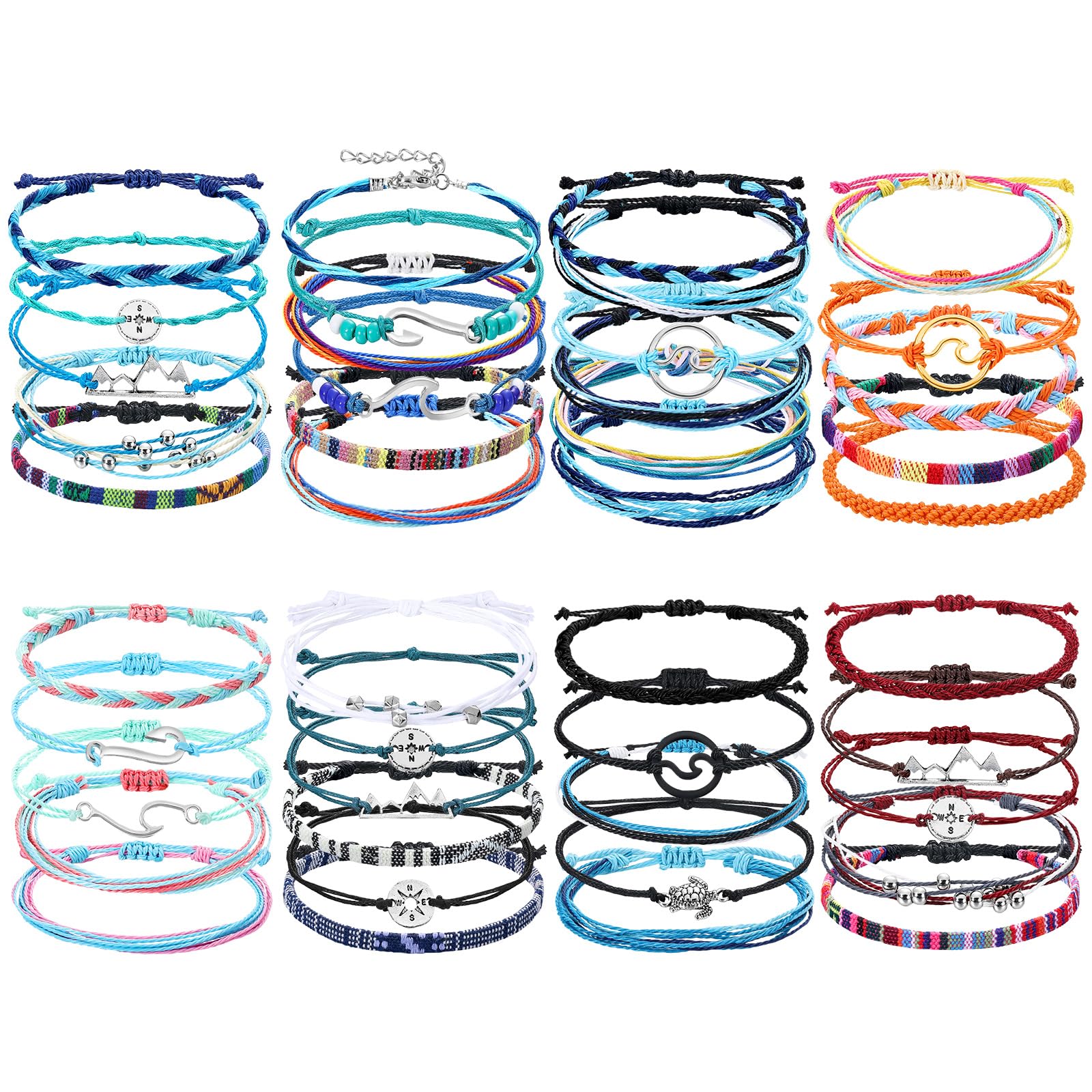 Cindeer 43 Pcs Summer Beach Bracelets for Women Adjustable Friendship Surfer Bracelets Anklets Multilayer String Rope Jewelry Bulk(Vintage)