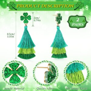 2 Pairs St. Patrick's Day Shamrock Earrings Green Tassel Earrings Layered Shamrock Earrings Dangle Clover St Patricks Day Accessories Green Jewelry Acrylic Earrings for Women Gifts