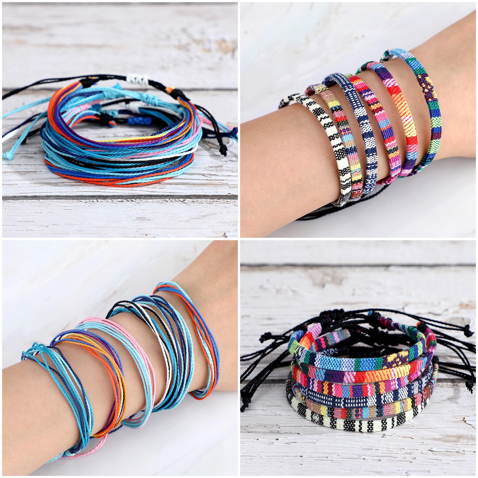 Cindeer 43 Pcs Summer Beach Bracelets for Women Adjustable Friendship Surfer Bracelets Anklets Multilayer String Rope Jewelry Bulk(Vintage)