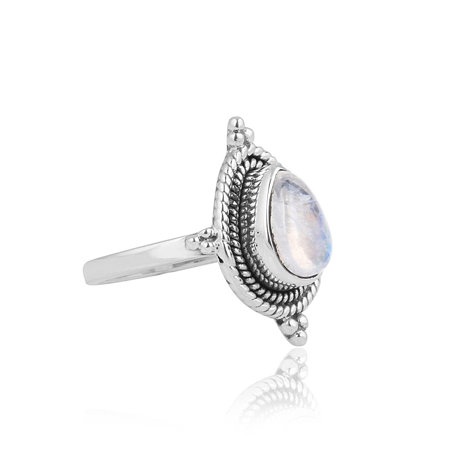 Silver Eternity 925 Sterling Silver Rainbow Moonstone Stranded Ring (10)