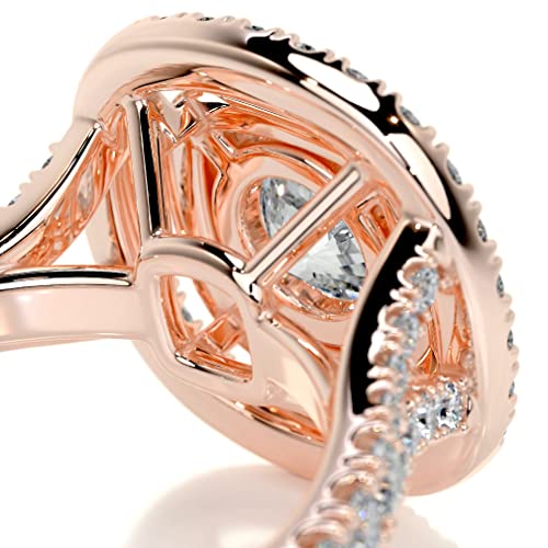 Solid Gold Handmade Engagement Ring 2 CT Round Cut Moissanite Diamond Double Halo Bridal Wedding Ring for Anniversary Propose Gifts (18K Solid Rose Gold)