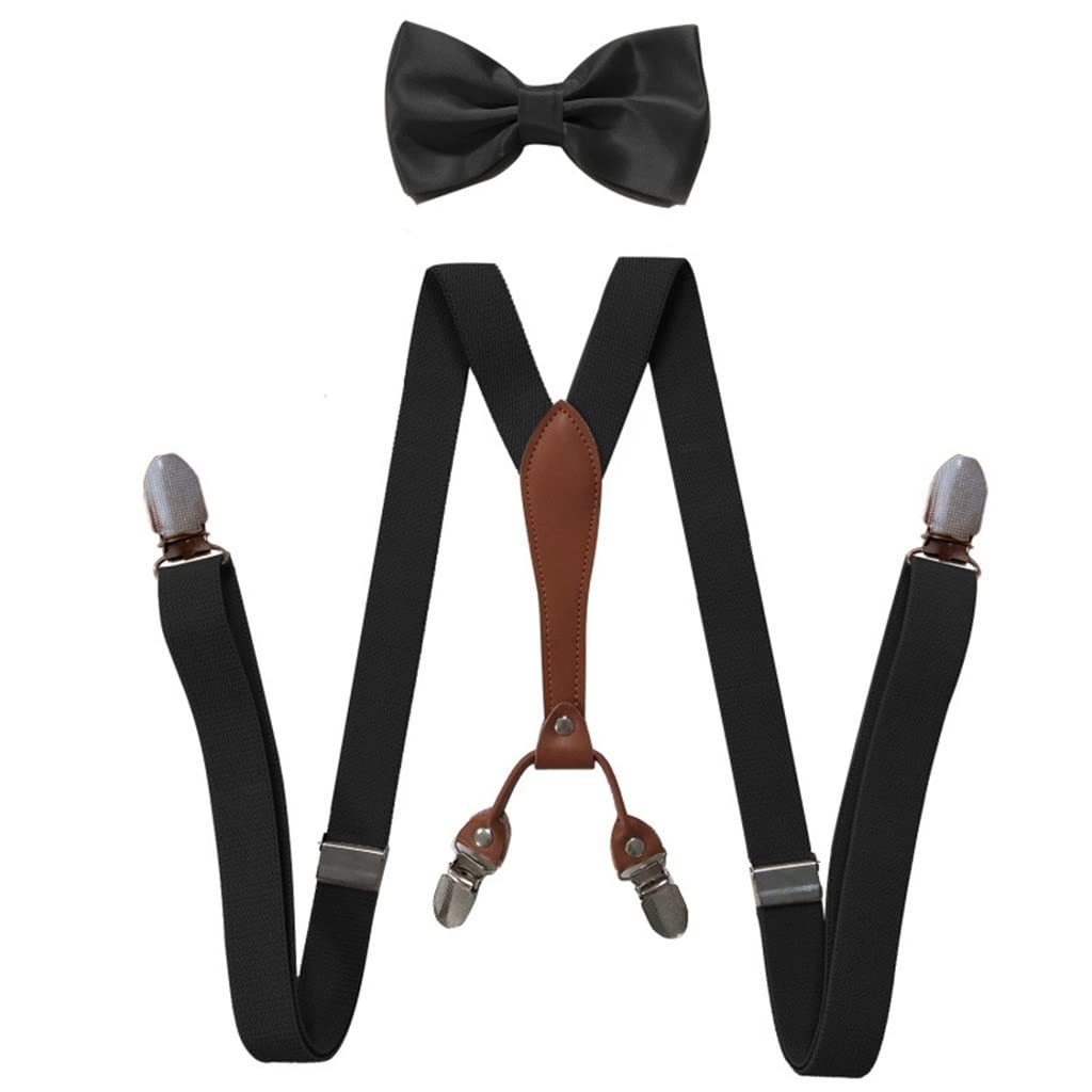 TREXD Suspenders Bow Tie Set for Men Boy Wedding Party Event X-Back 4 Clips Adjustable Trouser Brace Strap Belt Dad Gift (Color : D, Size : 1)