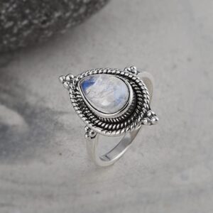 Silver Eternity 925 Sterling Silver Rainbow Moonstone Stranded Ring (10)