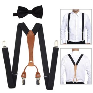 TREXD Suspenders Bow Tie Set for Men Boy Wedding Party Event X-Back 4 Clips Adjustable Trouser Brace Strap Belt Dad Gift (Color : D, Size : 1)