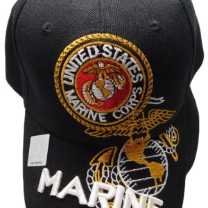 Trade Winds USMC Marines Seal 3-D Emblem EGA Marine Black Acrylic Adjustable Embroidered Baseball Hat Cap - Officially Licensed