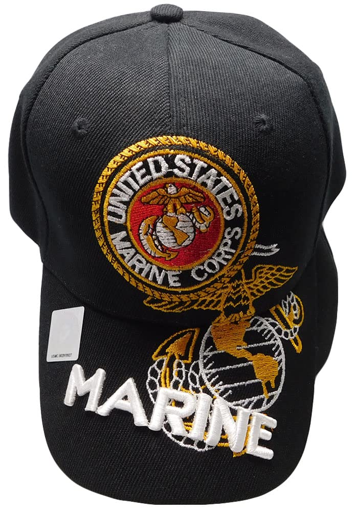 Trade Winds USMC Marines Seal 3-D Emblem EGA Marine Black Acrylic Adjustable Embroidered Baseball Hat Cap - Officially Licensed