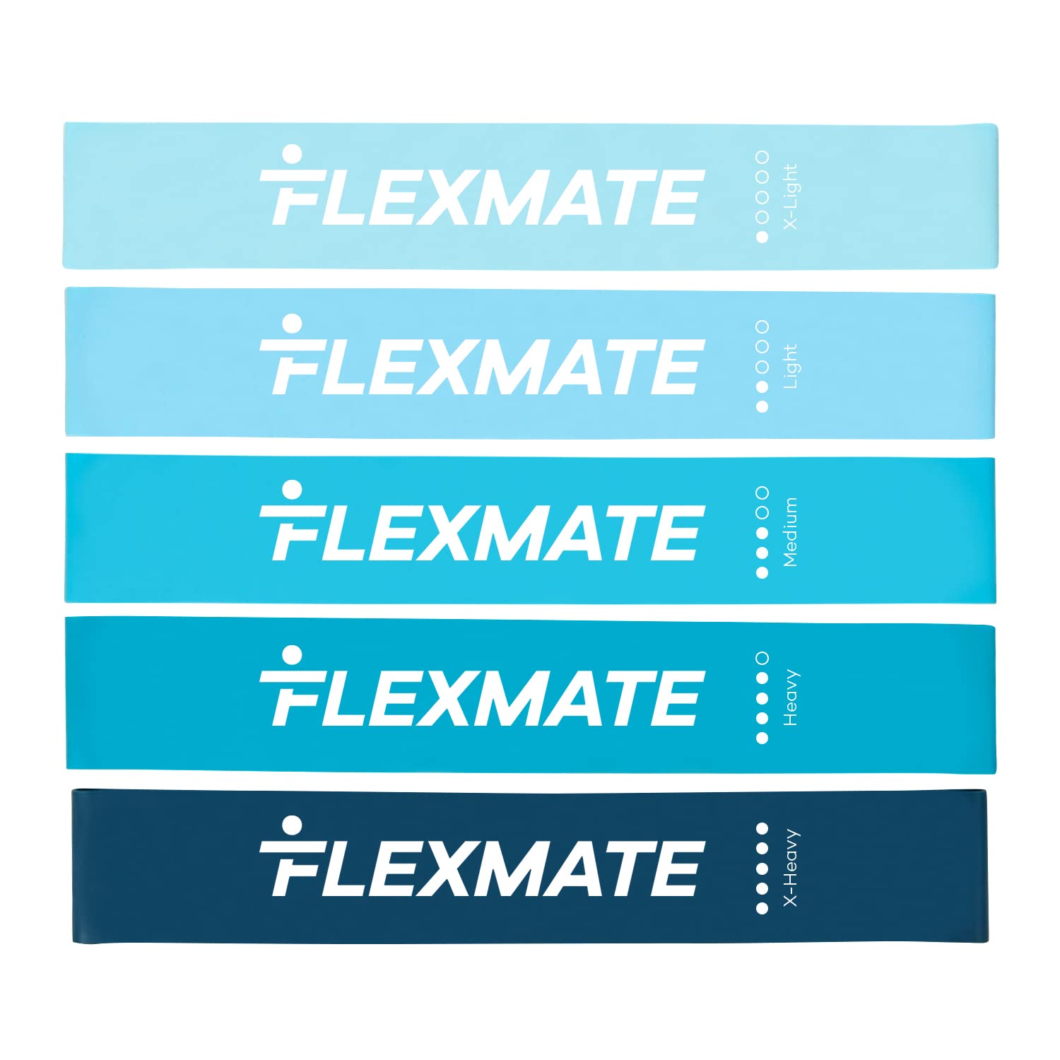 Loop Resistance Bands for Working Out by Flexmate- 5 Resistance Levels Band Set- Latex Fitness Bands for Physical Therapy, Strength, Weightlifting, Crossfit- Workout Guide Included