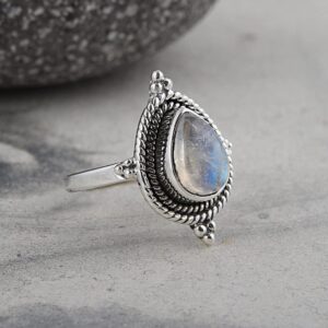 Silver Eternity 925 Sterling Silver Rainbow Moonstone Stranded Ring (10)