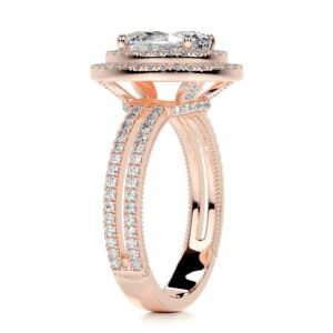 Solid Gold Handmade Engagement Rings 2 CT Oval Cut Moissanite Diamond Double Halo Bridal Wedding Rings for Anniversary Propose Gift (10K Solid Rose Gold)