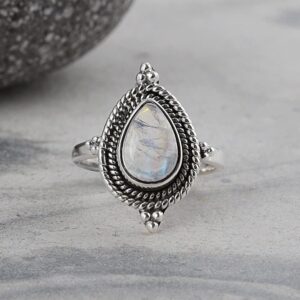 Silver Eternity 925 Sterling Silver Rainbow Moonstone Stranded Ring (10)