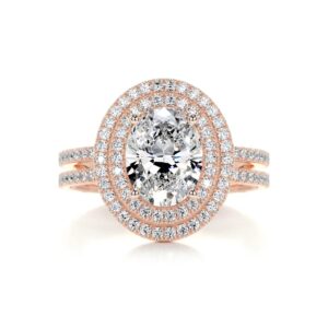 solid gold handmade engagement rings 2 ct oval cut moissanite diamond double halo bridal wedding rings for anniversary propose gift (10k solid rose gold)