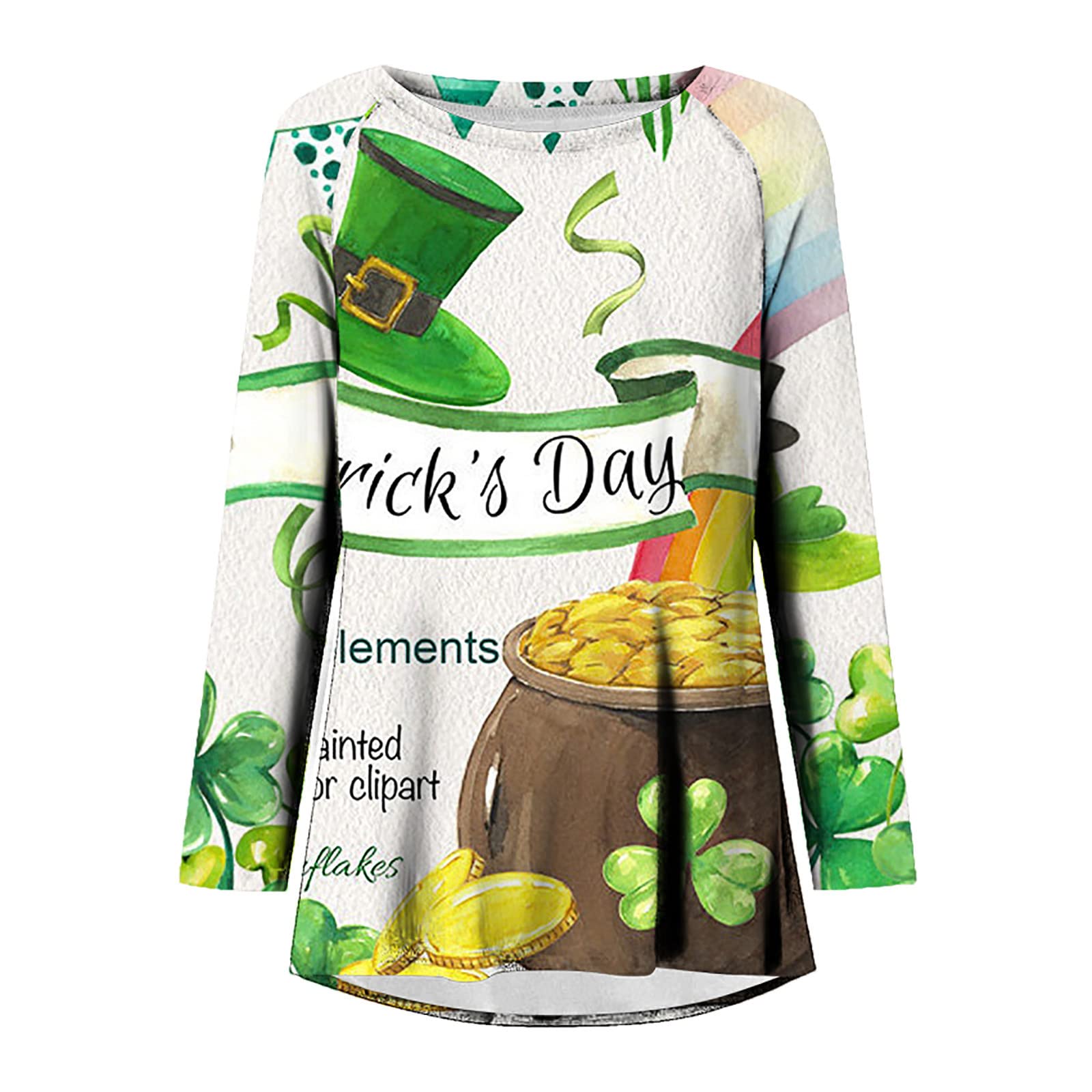 ZunFeo St Patrick's Day Shirt Women Long Sleeve Loose Fit Shamrock Graphic Oversized T Shirts Workout Blouse Loose Fit Trendy