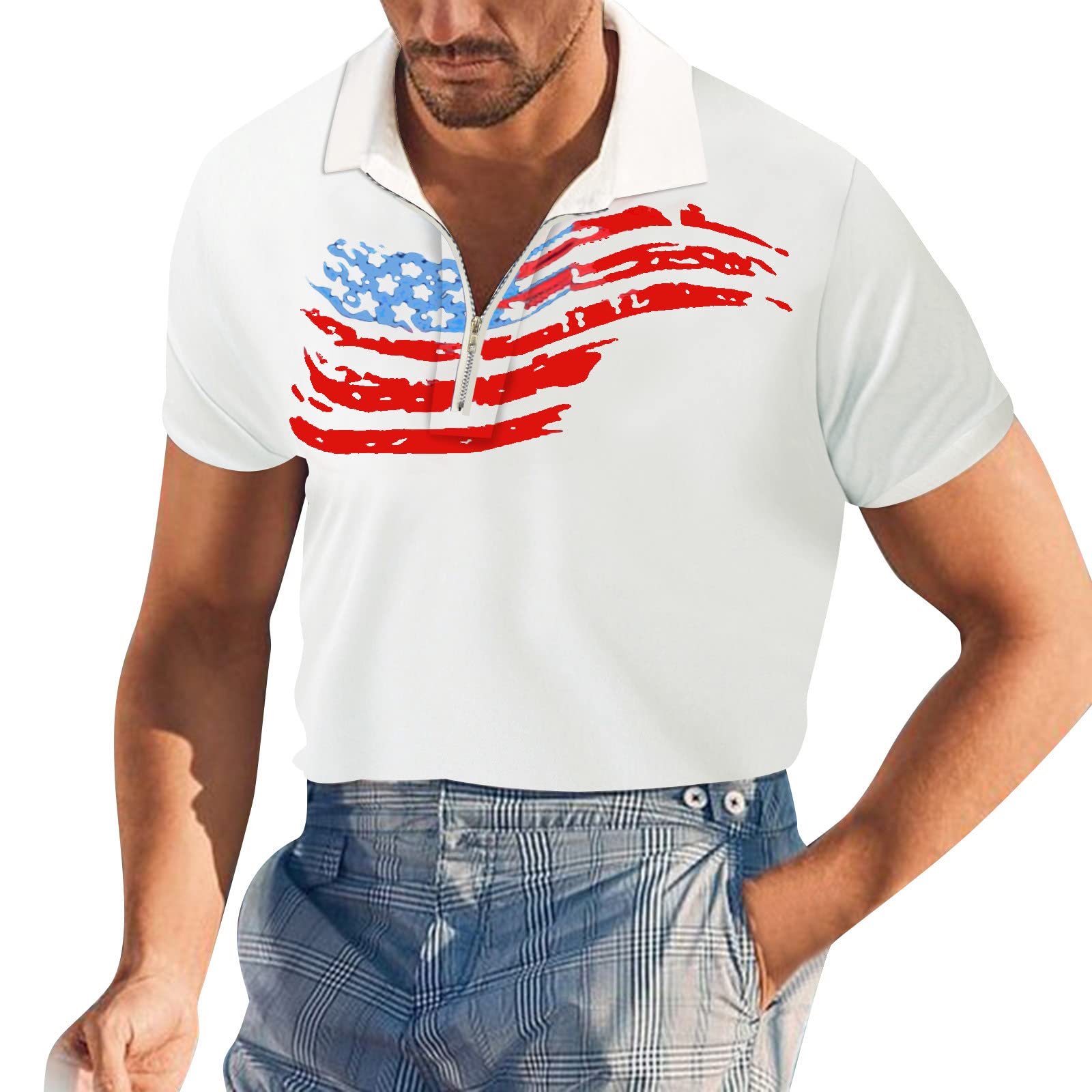 Summer Patriotic Short Sleeves Polos Tshirts for Mens Fashion USA Flag Graphic Turn Down Collar Shirts Active Tennis Tops