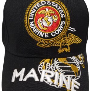 Trade Winds USMC Marines Seal 3-D Emblem EGA Marine Black Acrylic Adjustable Embroidered Baseball Hat Cap - Officially Licensed