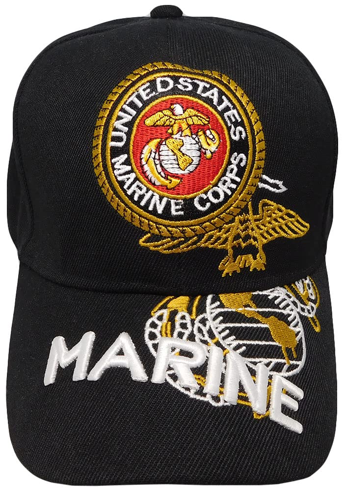 Trade Winds USMC Marines Seal 3-D Emblem EGA Marine Black Acrylic Adjustable Embroidered Baseball Hat Cap - Officially Licensed