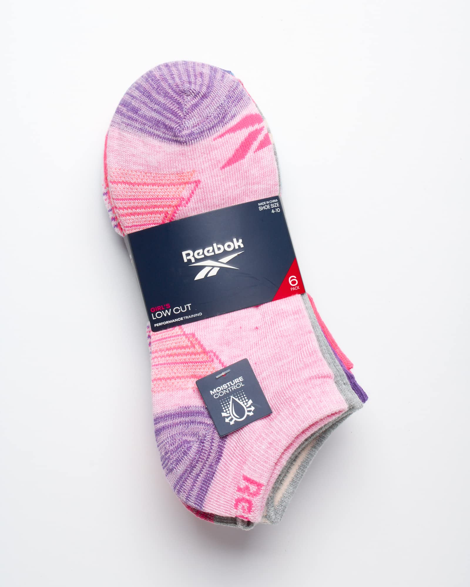 Reebok Girls' Lightweight Comfort Athletic Low Cut Socks (6 Pack), Size Medium, Pink Assorted