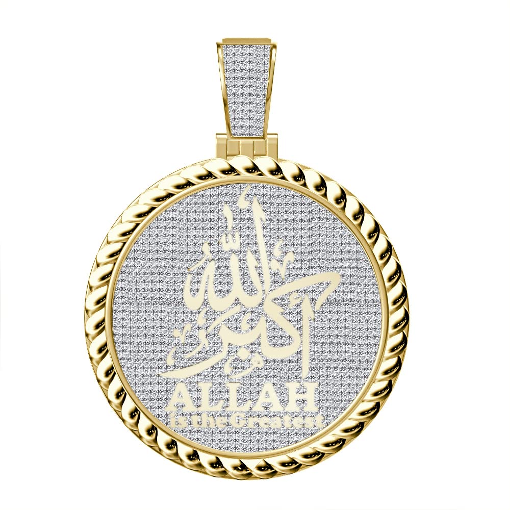 JewelBooth Real Genuine 2.00 Cwt. VVS1 MOISSANITE Diamond 25+ Grams Allahu Akbar Allah Is The Greatest Muslim Takbir Charm 10K Gold On Pendant 2.25'' (Yellow Gold Finish)