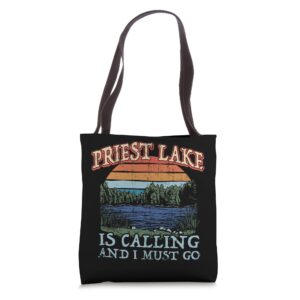 fishing boating camping retro lake vacation priest lake tote bag