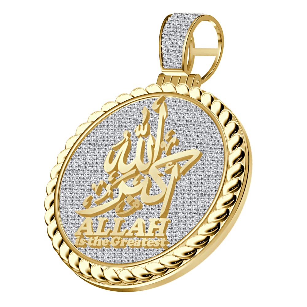 JewelBooth Real Genuine 2.00 Cwt. VVS1 MOISSANITE Diamond 25+ Grams Allahu Akbar Allah Is The Greatest Muslim Takbir Charm 10K Gold On Pendant 2.25'' (Yellow Gold Finish)