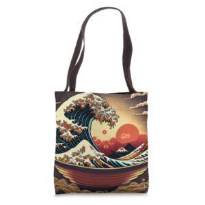 ramen great wave japan illustration tote bag