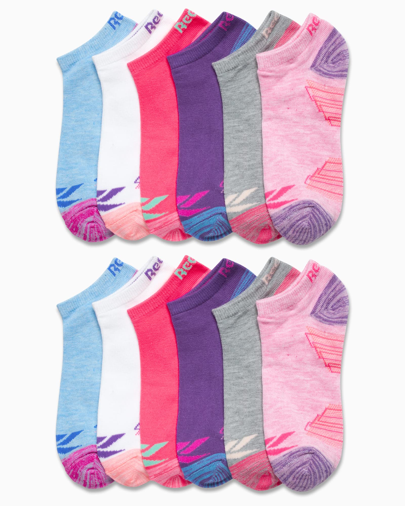 Reebok Girls' Low Cut Socks – 12 Pack Lightweight Breathable Low Cut No Show Socks for Girls - Girl's Athletic Socks, Size Medium, Pink Assorted