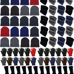 96x Winter Gloves, Beanies, Crew Socks, Neck Warmers Donation Charity Care Bulk Bundle (24 Beanies / 24 Pairs Gloves / 24 Neck Gaiters / 24 Pairs Crew Socks(Black))