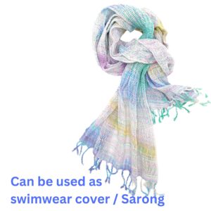 Cotton Scarf for Spring, Color Shade Scarves for Women, Colorful Wrap Shawl, Soft Swimwear Cover, Handmade Knitted Scarfs (Indigo)