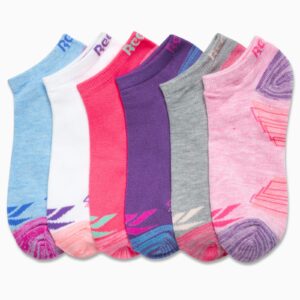 Reebok Girls' Lightweight Comfort Athletic Low Cut Socks (6 Pack), Size Medium, Pink Assorted